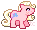 pixel sprite of a pale pink baby pony with a hobby horse symbol on her flank