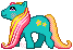 pixel sprite of a blue pony with a long pink and yellow mane and tail and a star symbol on her flank