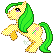 pixel spite of a fuzzy pale yellow horse with a magic wand symbol on her flank