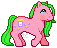 pixel sprite of a pink pony with a jam jar symbol on her flank