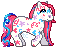 pixel sprite of a white pony with confetti patterns all over her body