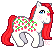 pixel sprite of a white horse with strawberry symbols all along her side, and a little strawberry on her forehead