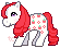 pixel sprite of a white pony with apple symbols along her side